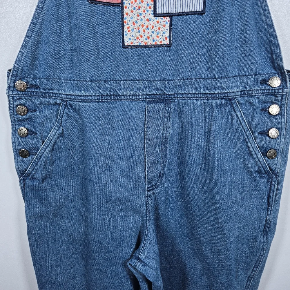 Vintage 90s Mountain Lake Casuals Patchwork Cropped Blue Jean Overalls Medium